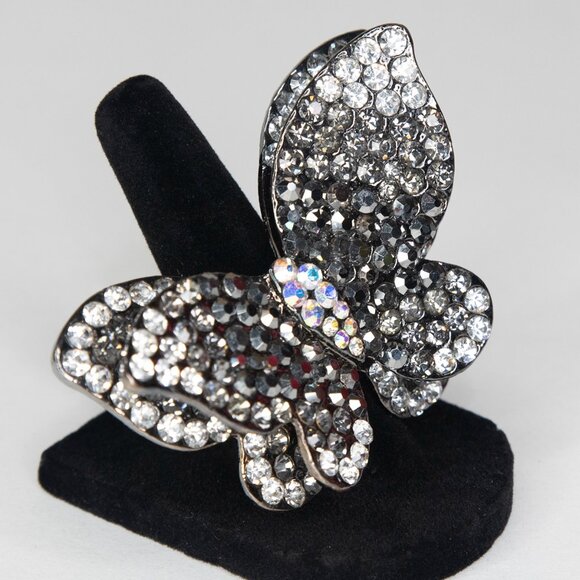 Fashion Rhinestone Butterfly Ring Size 6.25 Adjustable Band - Picture 8 of 16